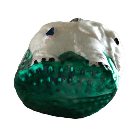 POLAND Blown Glass Christmas Ornament ELEPHANT Blue and Green White Flocked - Picture 6 of 8